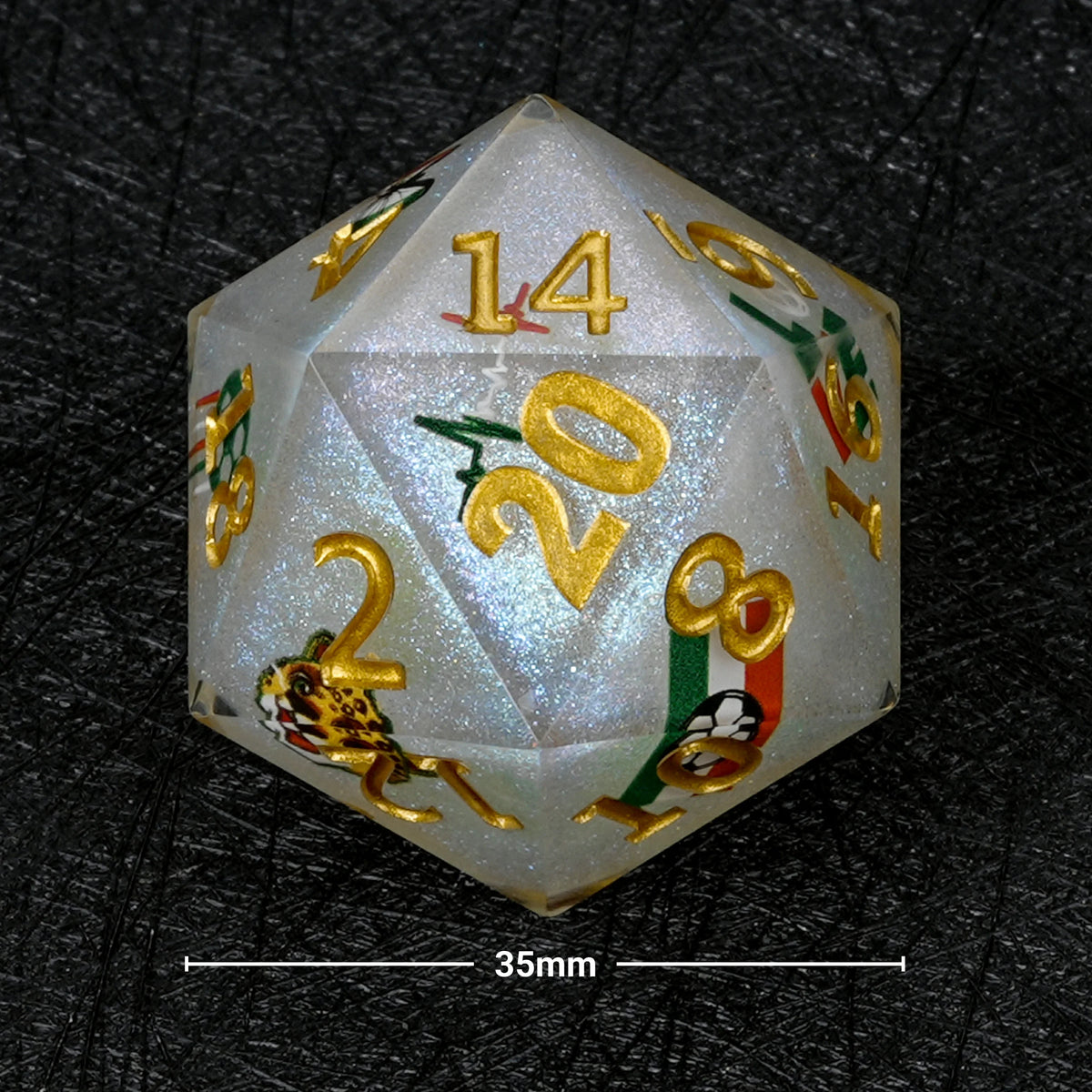 World Cup Resin D20 Dice – Glitter – Mexico Soccer