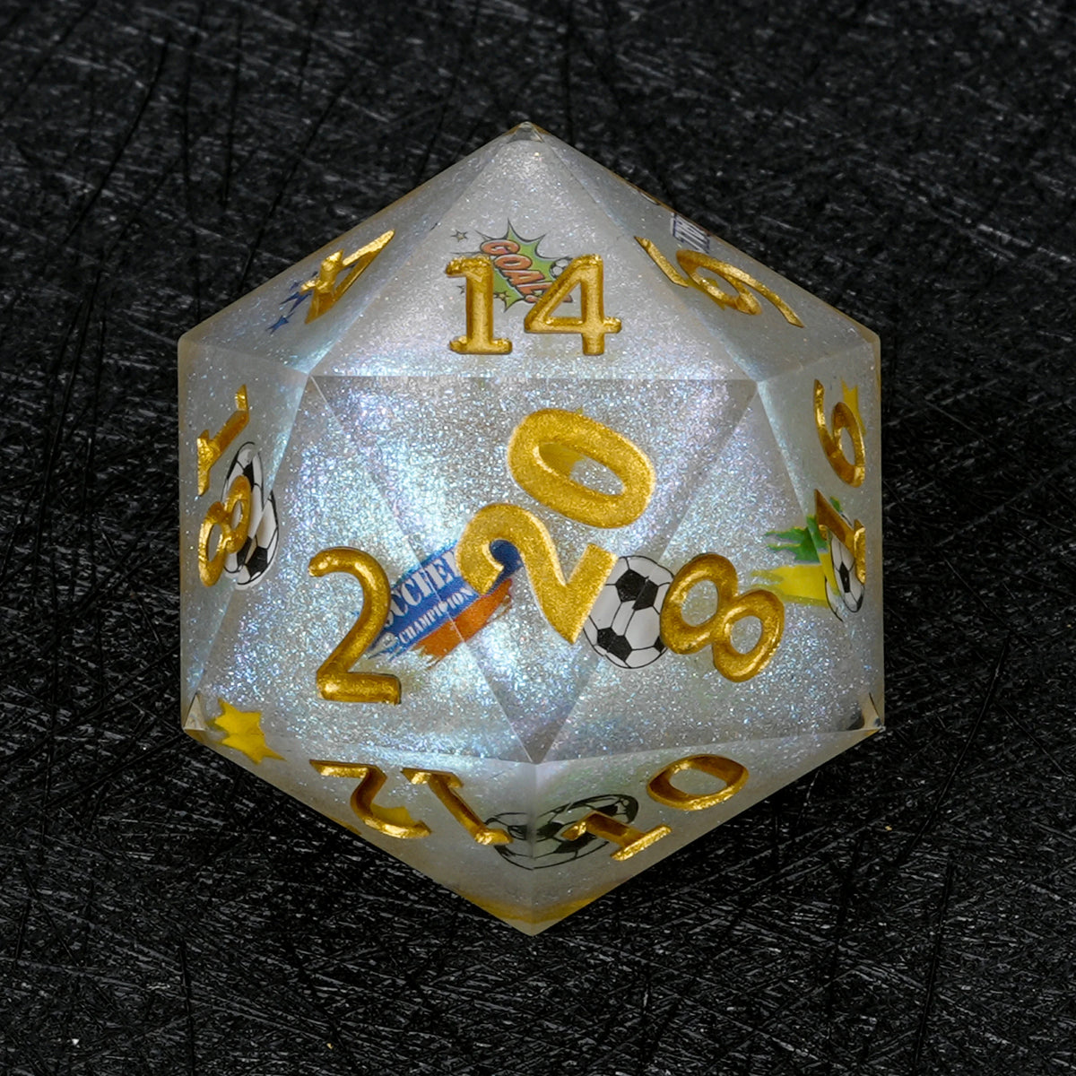 World Cup Resin D20 Dice – Glitter – Soccer Giant – alternate product view