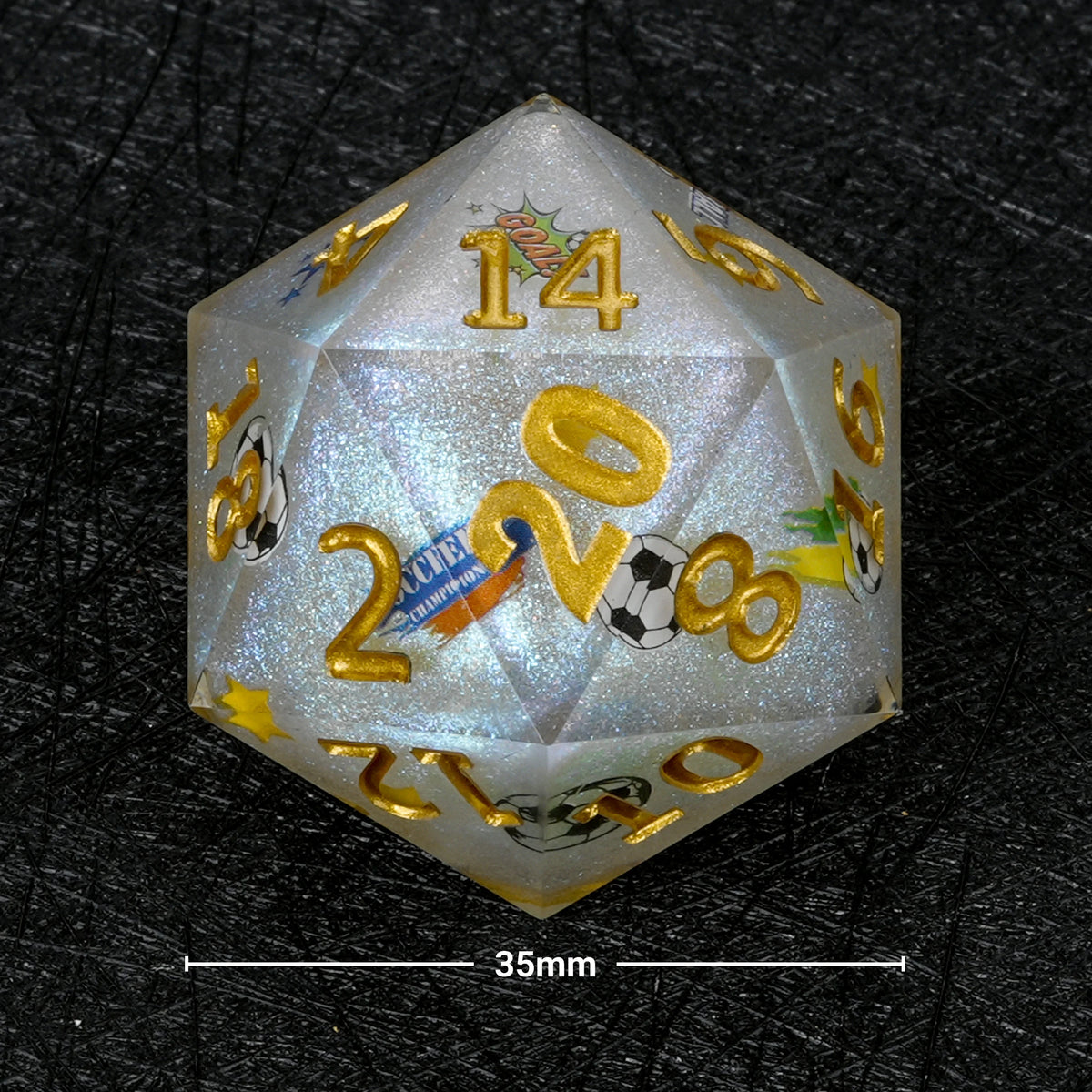 World Cup Resin D20 Dice – Glitter – Soccer Giant