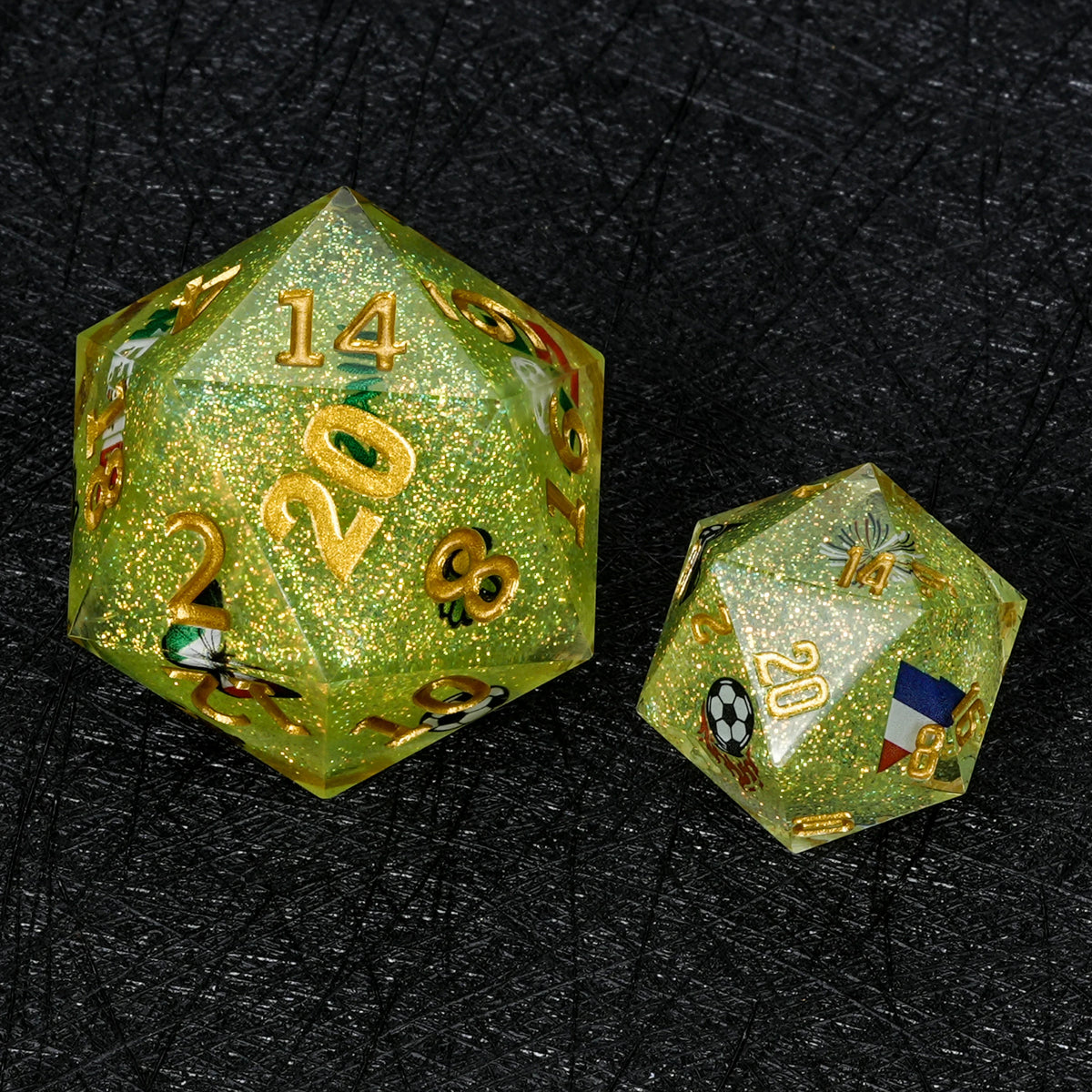 World Cup Resin D20 Dice – Glitter – Soccer Large – alternate product view