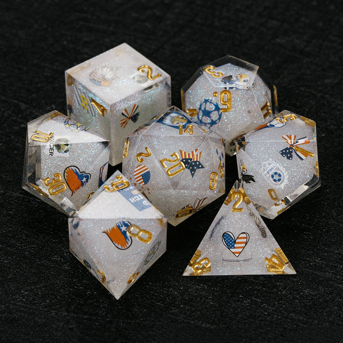 World Cup Resin DND Dice Set – Glitter – USA Soccer