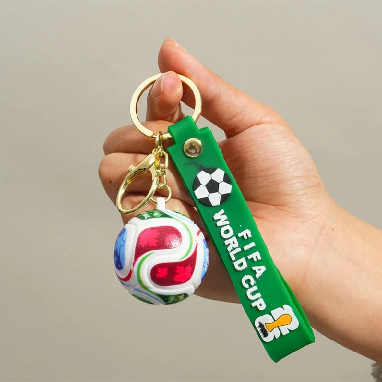 World Cup Soccer Keychain – Fan Souvenir – 2026 World Cup Soccer Pendant Keychain – Gold Keychain with Green Leather