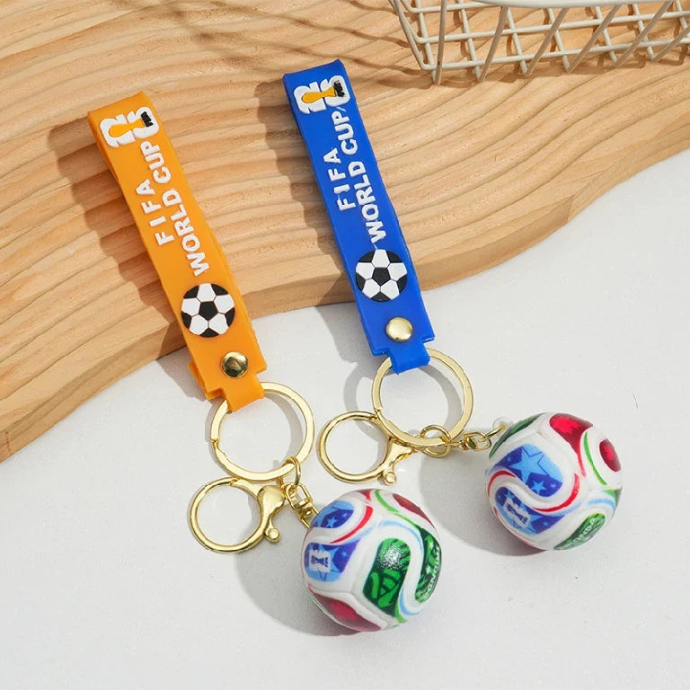 World Cup Soccer Keychain – Fan Souvenir – 2026 World Cup Soccer Pendant Keychain – Gold Keychain with Yellow or Blue