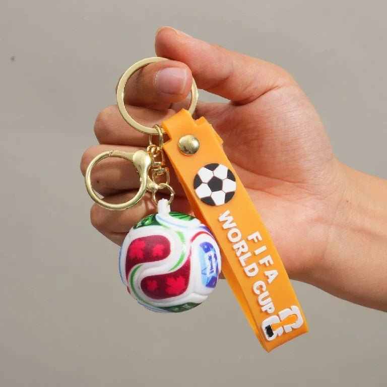 World Cup Soccer Keychain – Fan Souvenir – 2026 World Cup Soccer Pendant Keychain, Gold Keychain, Yellow Leather Cord