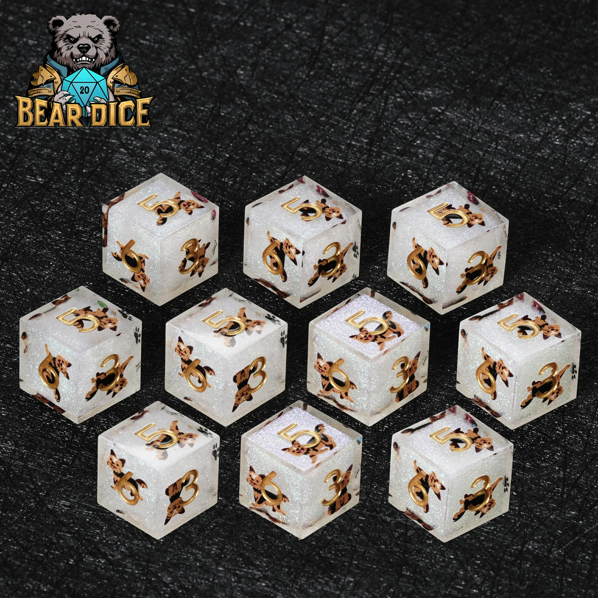 Yorkie Glitter Resin D6 Dice
