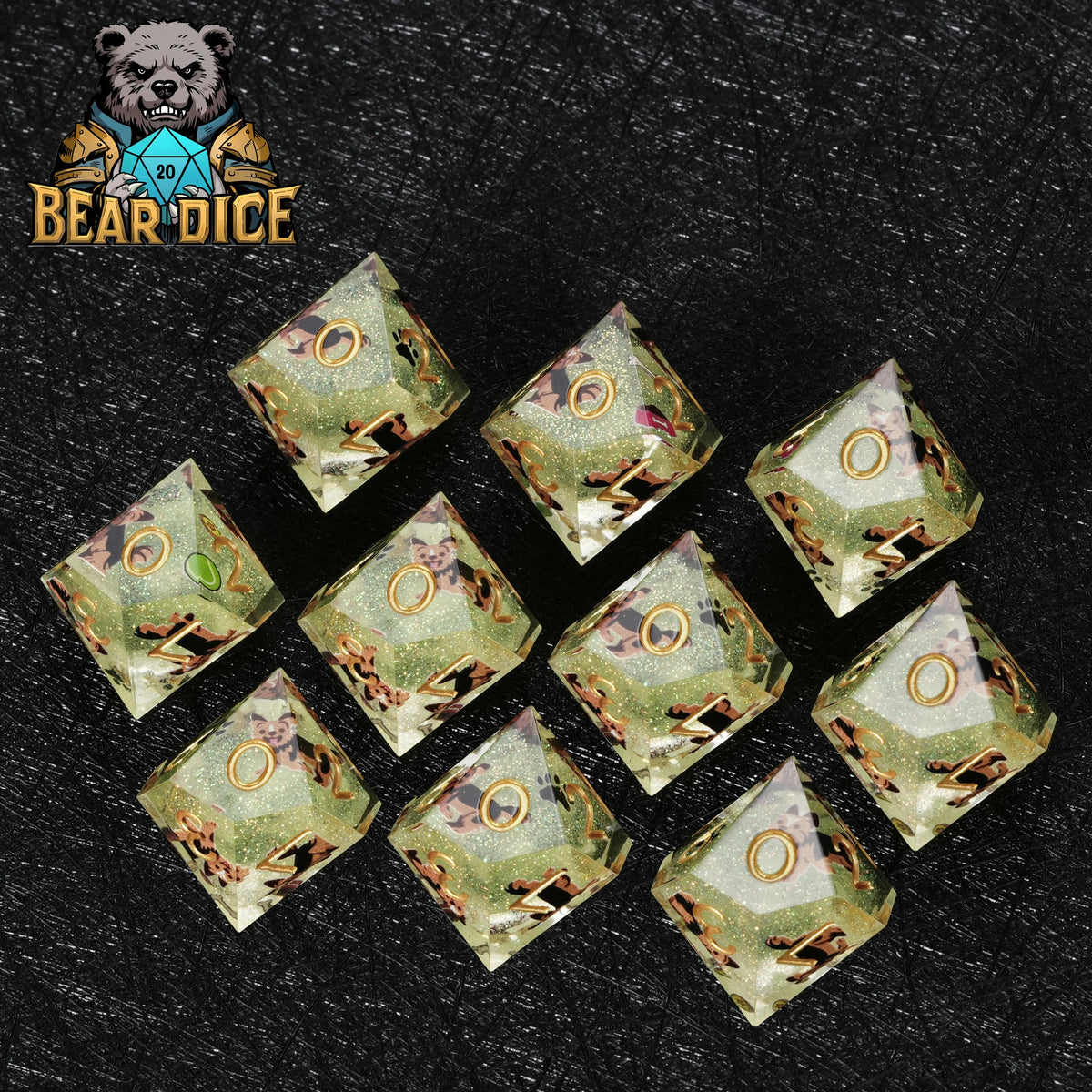 Yorkshire Terrier Resin D10 Dice Set – Glitter