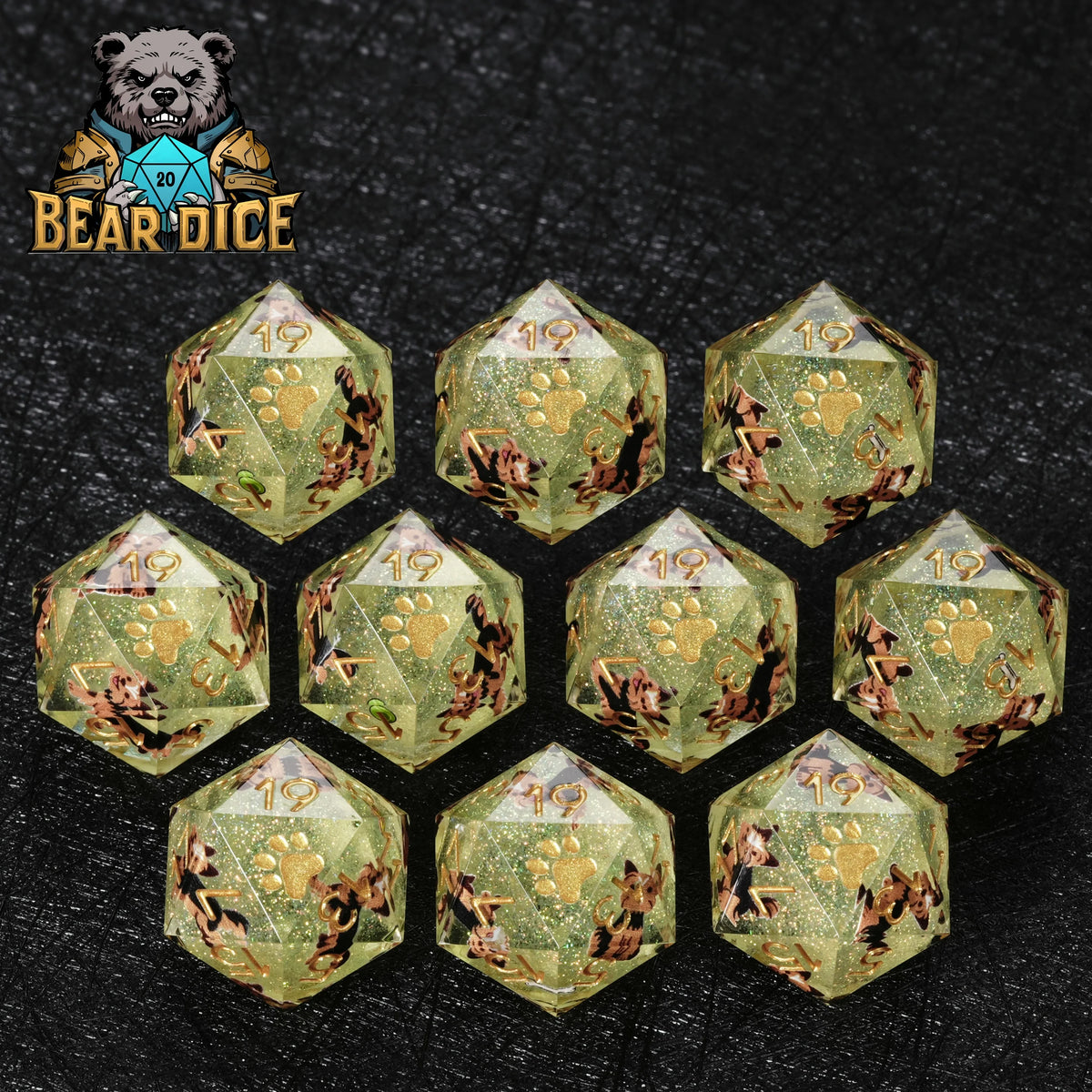 Yorkshire Terrier Resin D20 Dice Set – Glitter