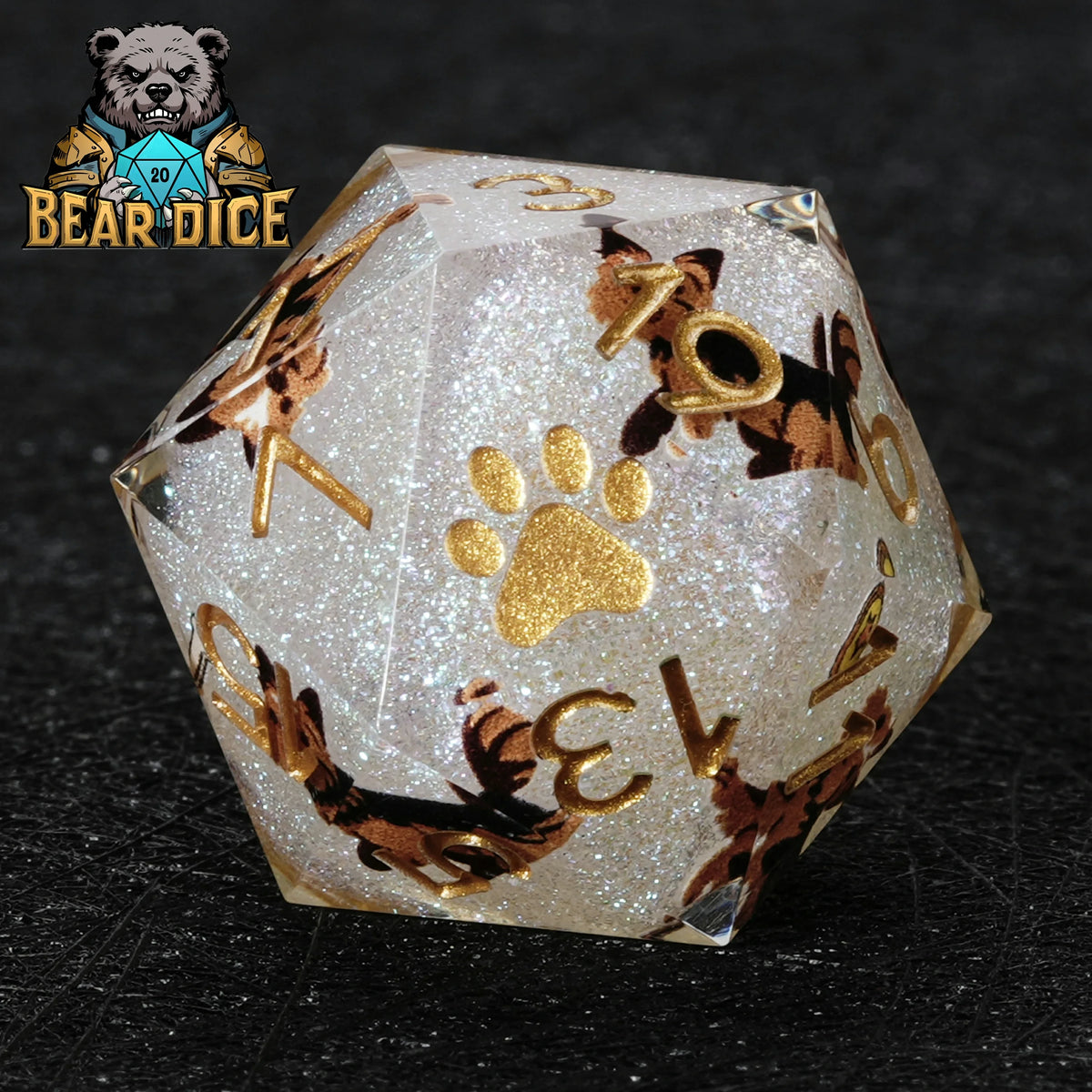 Yorkshire Terrier Resin D20 Dice Set – Glitter – Personalized Design 1