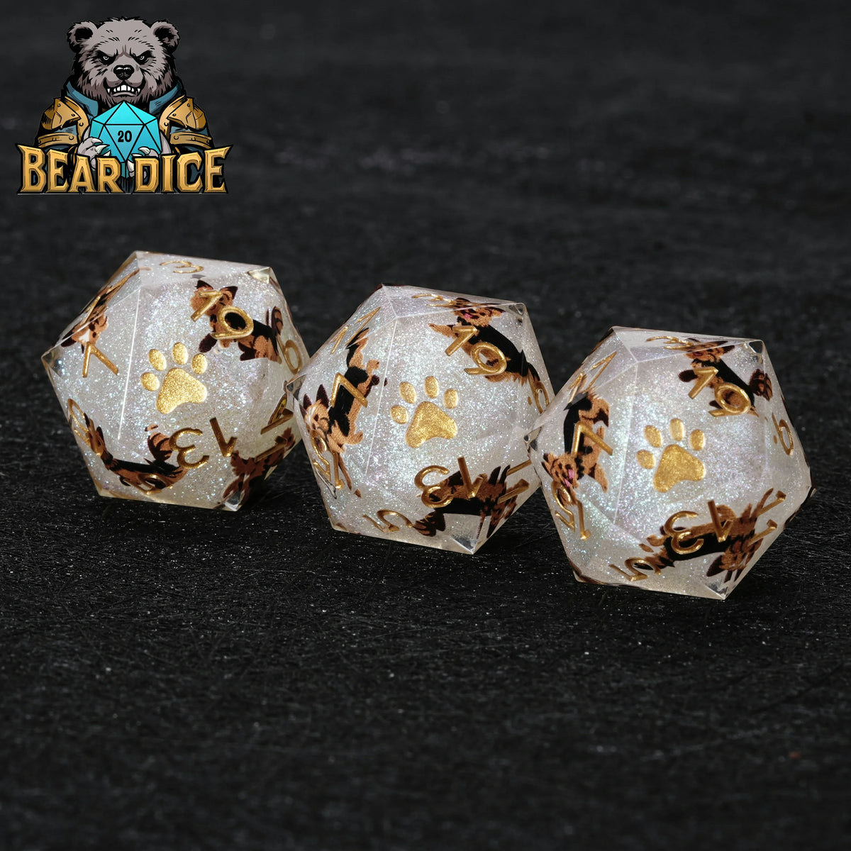 Yorkshire Terrier Resin D20 Dice Set – Glitter – Personalized Design 1 – alternate product view
