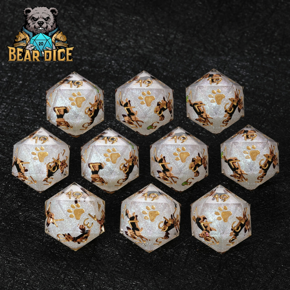 Yorkshire Terrier Resin D20 Dice Set – Glitter – Personalized Design 1 – alternate product view