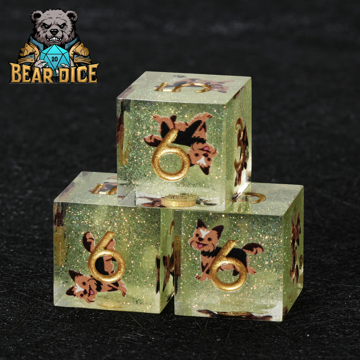 Yorkshire Terrier Resin D6 Dice – Glitter