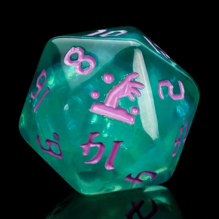 Zombie Resin DND Dice Set – Kickstarter Halloween Trickster Dice - Green Resin DND D20 Dice, engraved with a hand