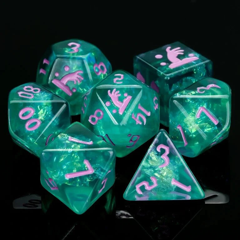 Zombie Resin DND Dice Set – Kickstarter Halloween Trickster Dice - Kickstarter Green Resin DND Dice Set, engraved with